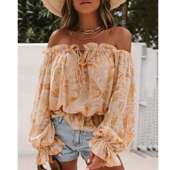 Dress forum floral print off the shoulder shirt. Size M - Picture 1 of 7